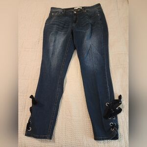 Est 1946 Women's Heavy Denim Blue Jeans Velvet Ribbon Lace-Up Ankles 16W